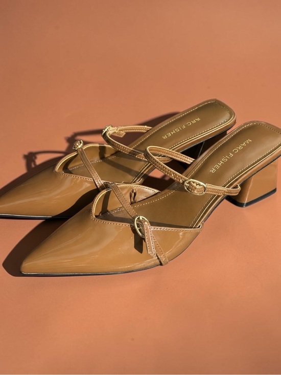 Marc Fisher Shoes - Marc Fisher Camel Patent Pointed Toe Slingback Mules